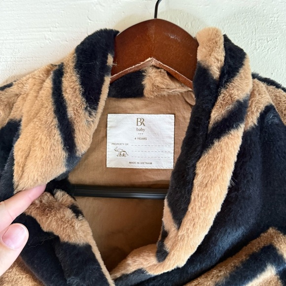 Banana Republic Kids Chevron Pea Coat Faux Fur Black and Tan Size 4 - Picture 3 of 6